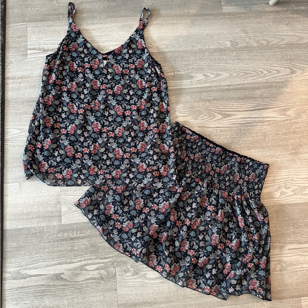 Cabi Blue Floral Tank and Skirt Two Piece Matching Set Medium